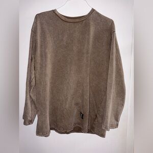 SHEIN Taupe Washed Long Sleeve Top | Oversized Neutral Basic |